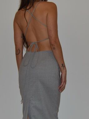 Wes Gordon Backless Strappy Midi Dress in Light Gray
